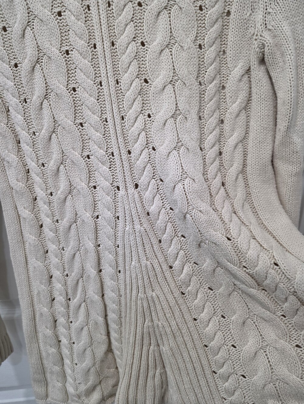 CAbi Cream Cable Knit Lace-Up Back Pullover Sweater, Size Medium - Picture 7 of 9